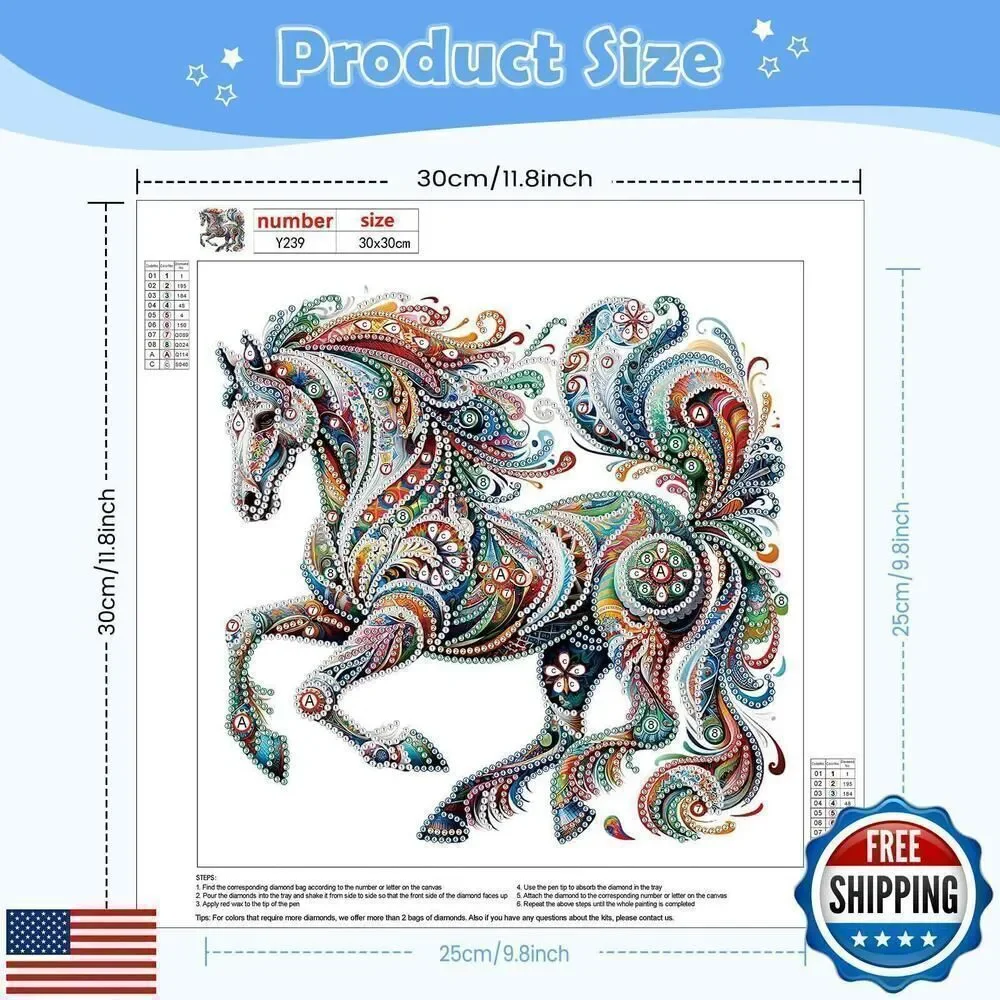 Diamonds Painting Kits for Adults Beginner DIY 5D Colorful Horse